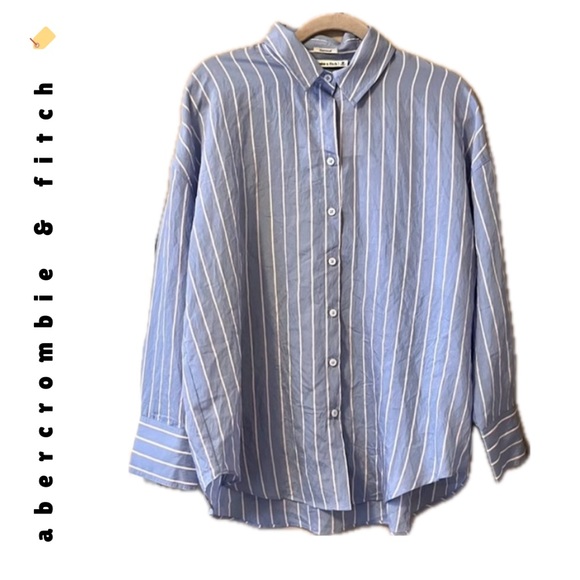 🏷️ 🆕 abercrombie & fitch • pink & blue striped button-down shirt with collar - Picture 3 of 16